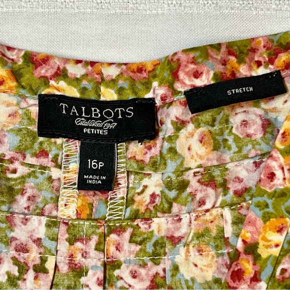 Talbots Pullover Sleeveless V-Neck Floral Blouse Sz 16P Cotton Blend EUC Stretch - Picture 6 of 13